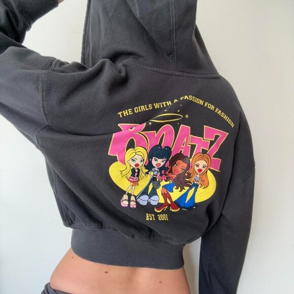 Bratz Grey and pink Hoodie cropped zip-up - Picture 1 of 8